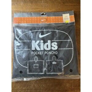 Vintage Nike Kids Unisex Pocket Poncho Black One Size Youth Rain Swoosh 2000 NEW